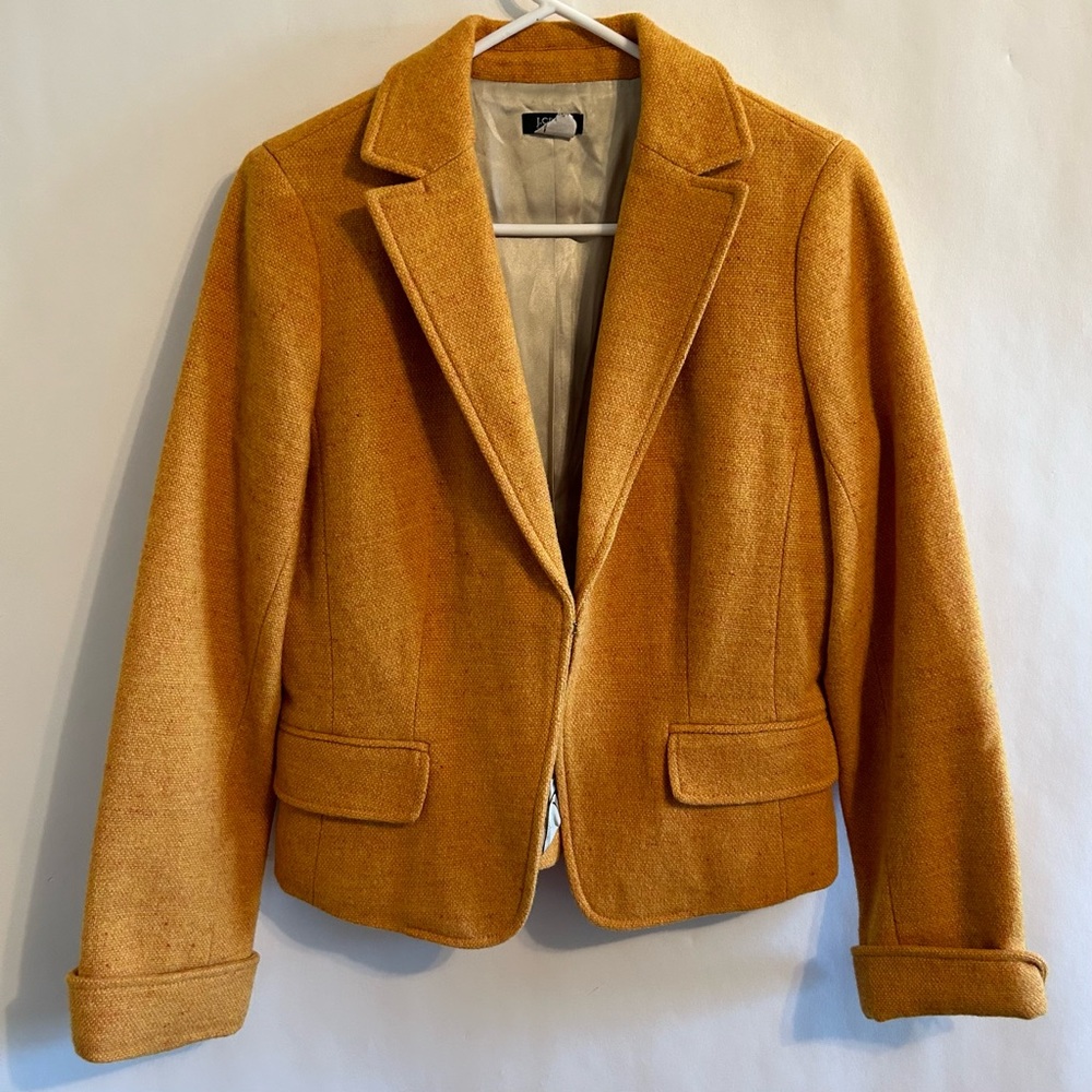 J. Crew Mustard Yellow Tweed Wool Blend Blazer sz 8